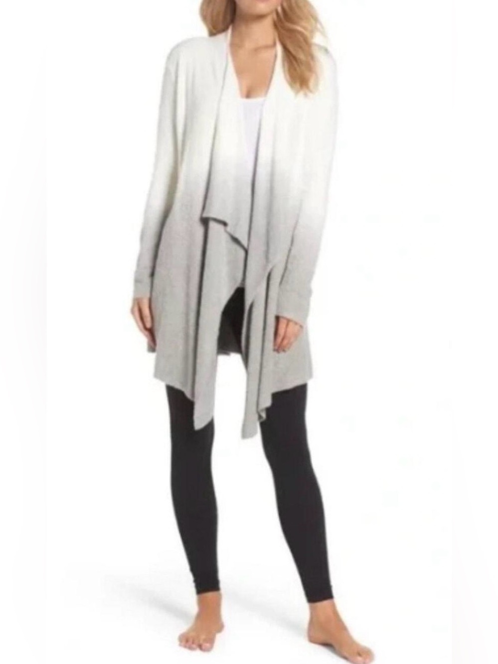 Barefoot Dreams Light Gray Draped Open-Front Cardigan